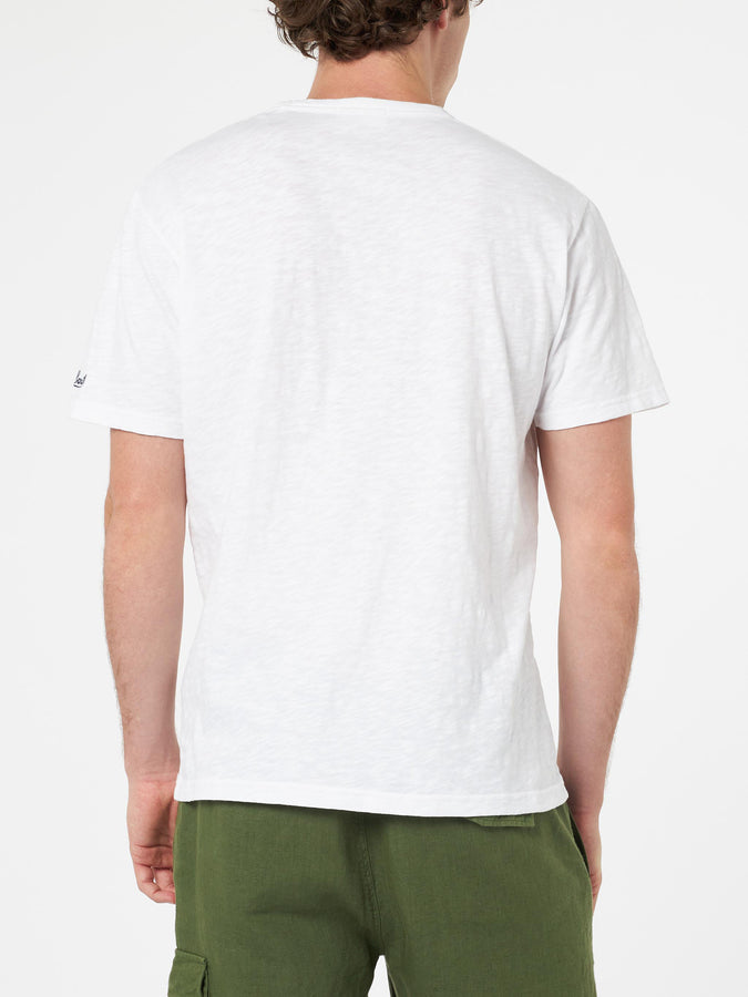 Mc2 Saint Barth T-shirt Da Uomo President In Cotone Fiammato Bianco Con Ricamo