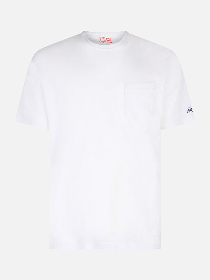 Mc2 Saint Barth T-shirt Da Uomo President In Cotone Fiammato Bianco Con Ricamo