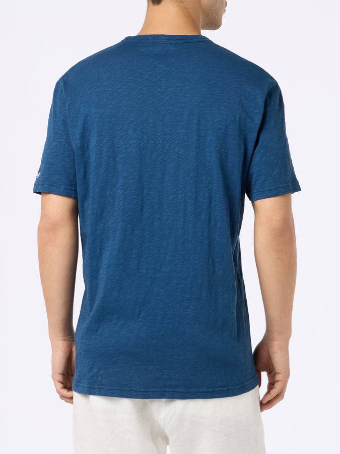 Mc2 Saint Barth T-shirt Da Uomo President In Cotone Fiammato Blu Con Ricamo