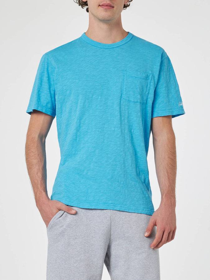 Mc2 Saint Barth T-shirt Da Uomo President In Cotone Fiammato Bluette Con Ricamo