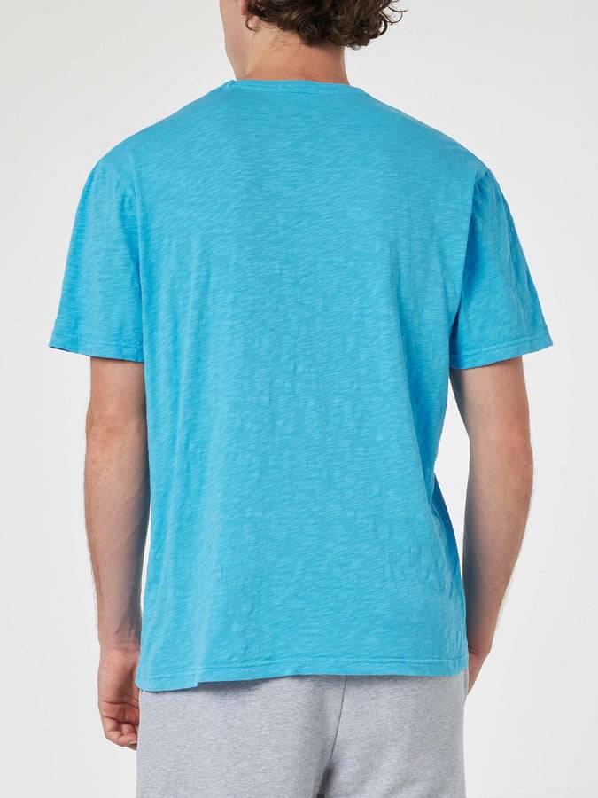 Mc2 Saint Barth T-shirt Da Uomo President In Cotone Fiammato Bluette Con Ricamo