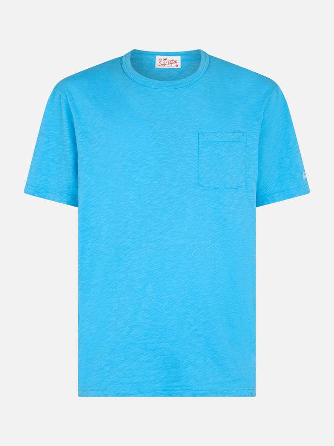 Mc2 Saint Barth T-shirt Da Uomo President In Cotone Fiammato Bluette Con Ricamo