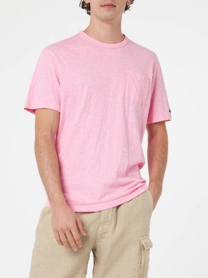 Mc2 Saint Barth T-shirt Da Uomo President In Cotone Fiammato Rosa Con Ricamo
