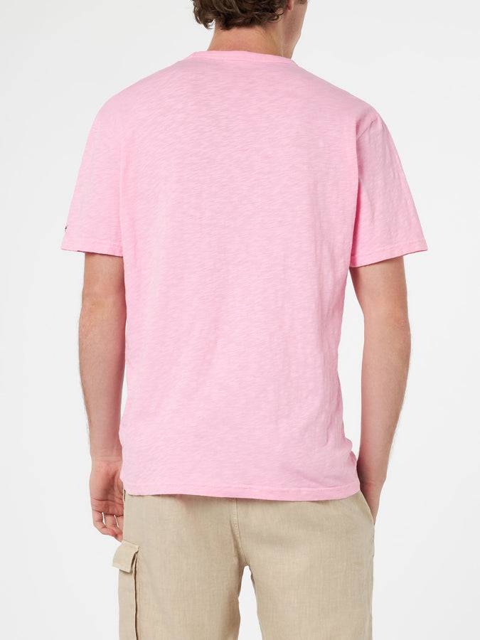 Mc2 Saint Barth T-shirt Da Uomo President In Cotone Fiammato Rosa Con Ricamo