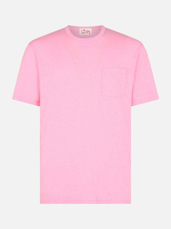 Mc2 Saint Barth T-shirt Da Uomo President In Cotone Fiammato Rosa Con Ricamo
