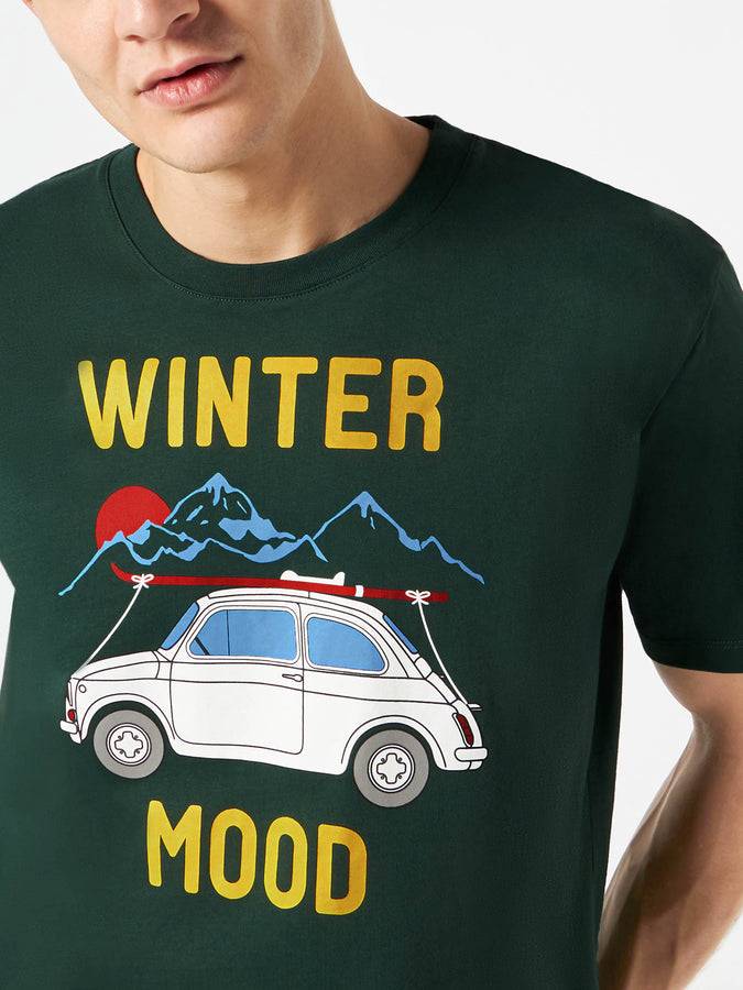 Mc2 Saint Barth T-shirt Da Uomo Verde Bosco Con Stampa Auto | Fiat 500 Edizione Speciale