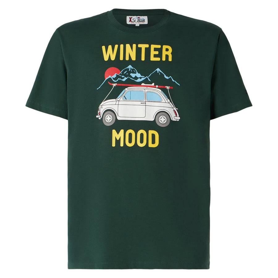 Mc2 Saint Barth T-shirt Da Uomo Verde Bosco Con Stampa Auto | Fiat 500 Edizione Speciale