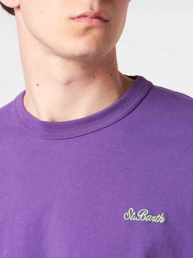 Mc2 Saint Barth T-shirt da uomo viola in cotone con ricamo