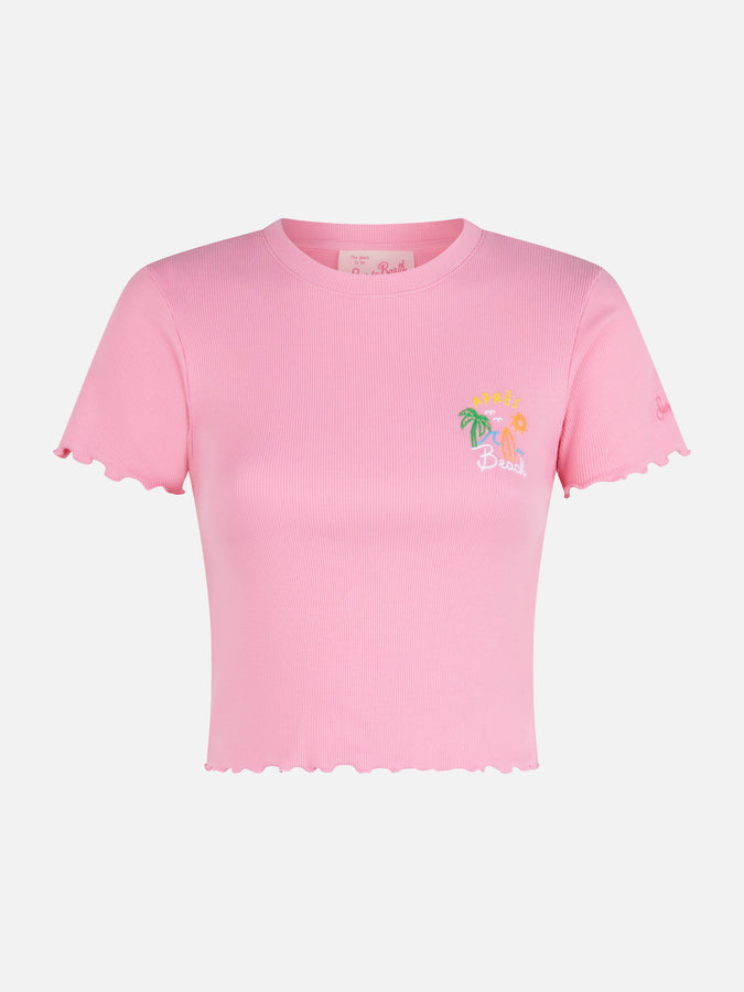 Mc2 Saint Barth T-shirt donna a costine con ricamo Après Beach