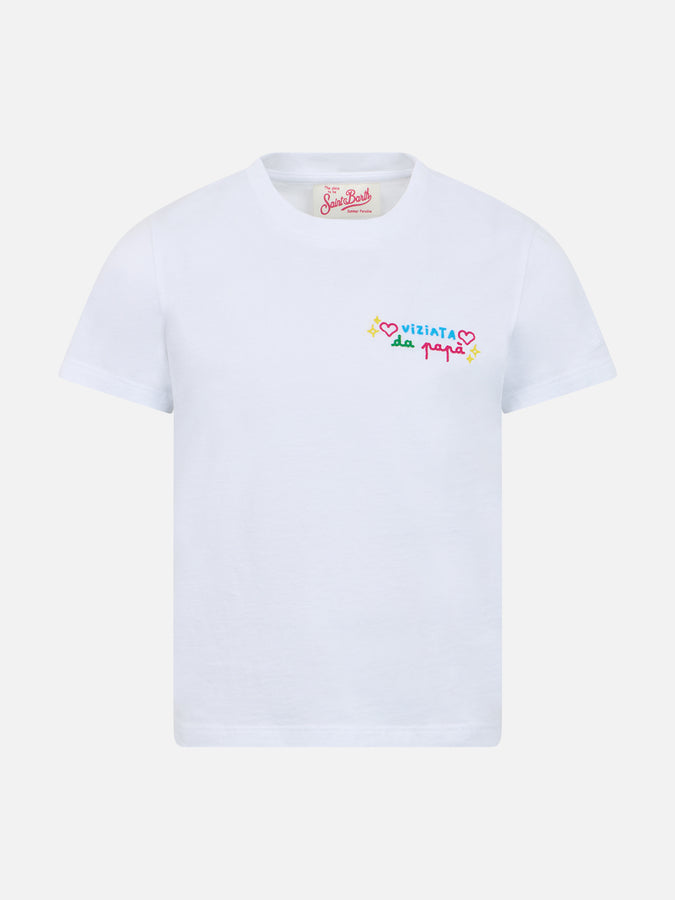 Mc2 Saint Barth T-shirt girocollo da bambina Elly in jersey di cotone con ricamo Viziata da papà