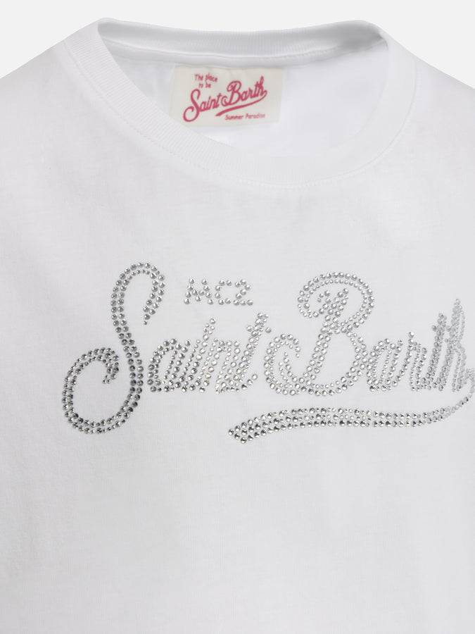 Mc2 Saint Barth T-shirt Girocollo Da Bambina Elly In Jersey Di Cotone Con Ricamo Di Strass Saint Barth