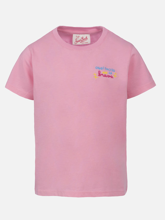 Mc2 Saint Barth T-shirt girocollo da bambina Elly in jersey di cotone con ricamo Oggi faccio la brava