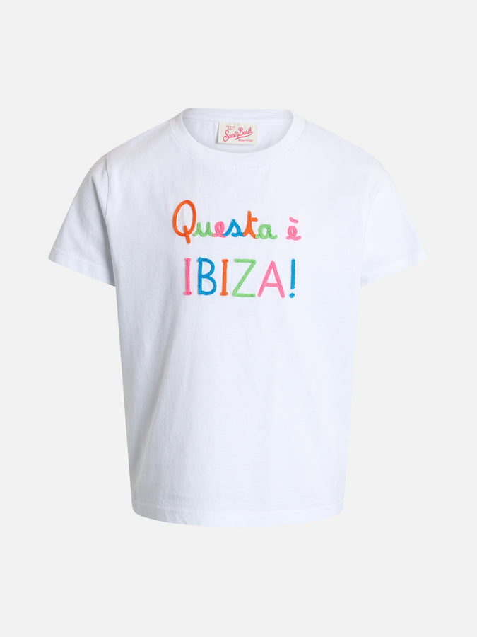 Mc2 Saint Barth T-shirt girocollo Elly da bambina in jersey di cotone con ricamo Questa è Ibiza