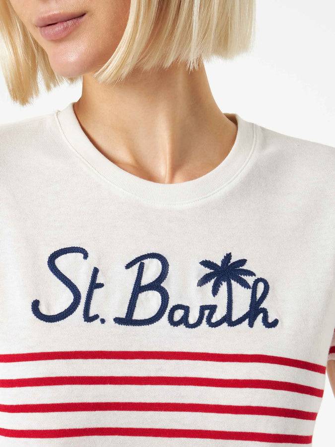 Mc2 Saint Barth T-shirt In Cotone A Righe Rosse Con Ricamo St. Barth