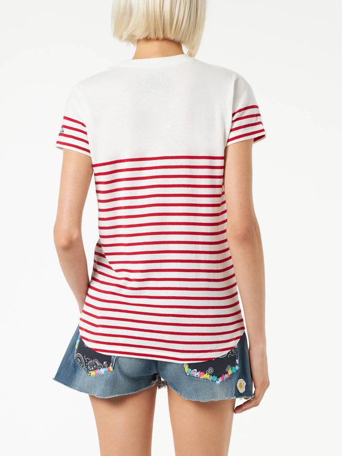 Mc2 Saint Barth T-shirt In Cotone A Righe Rosse Con Ricamo St. Barth