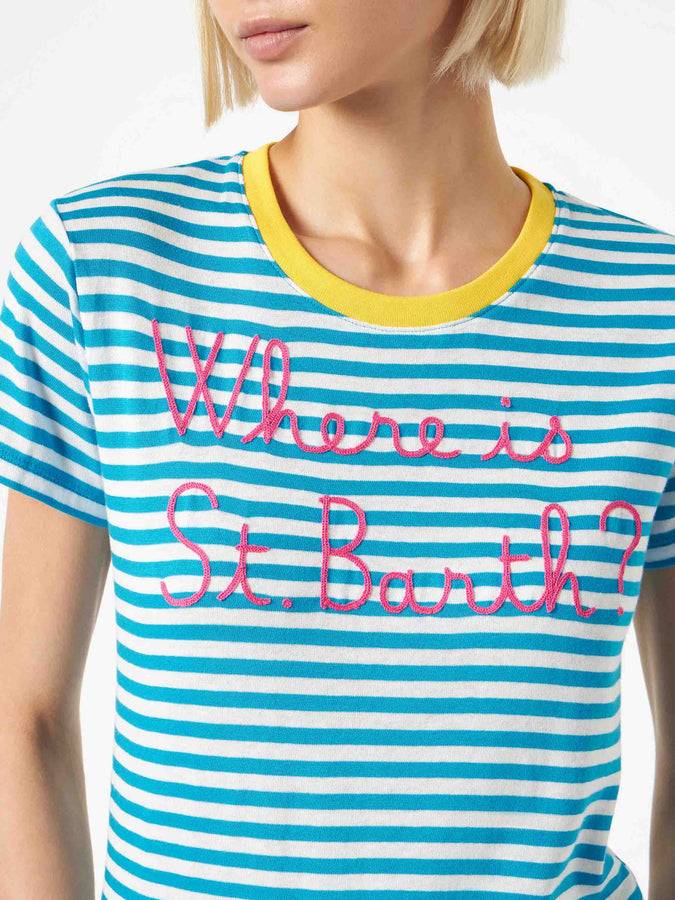 Mc2 Saint Barth T-shirt In Cotone Bluette Con Ricamo Where Is St. Barth?