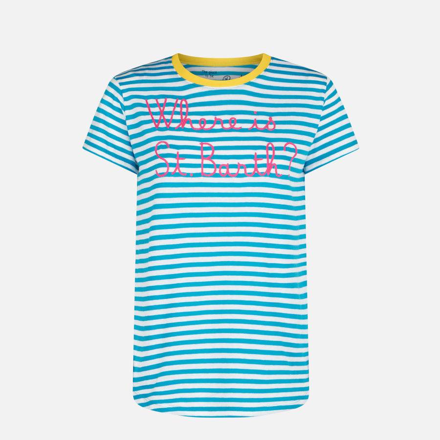 Mc2 Saint Barth T-shirt In Cotone Bluette Con Ricamo Where Is St. Barth?