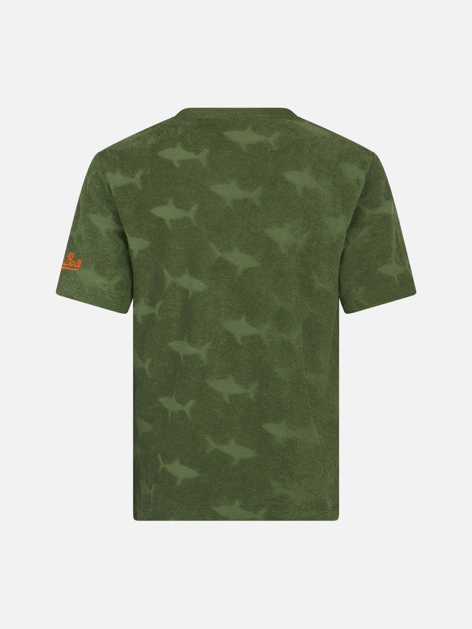 Mc2 Saint Barth T-shirt Militare Da Bambino In Spugna Gary Con Motivo Squalo In Rilievo