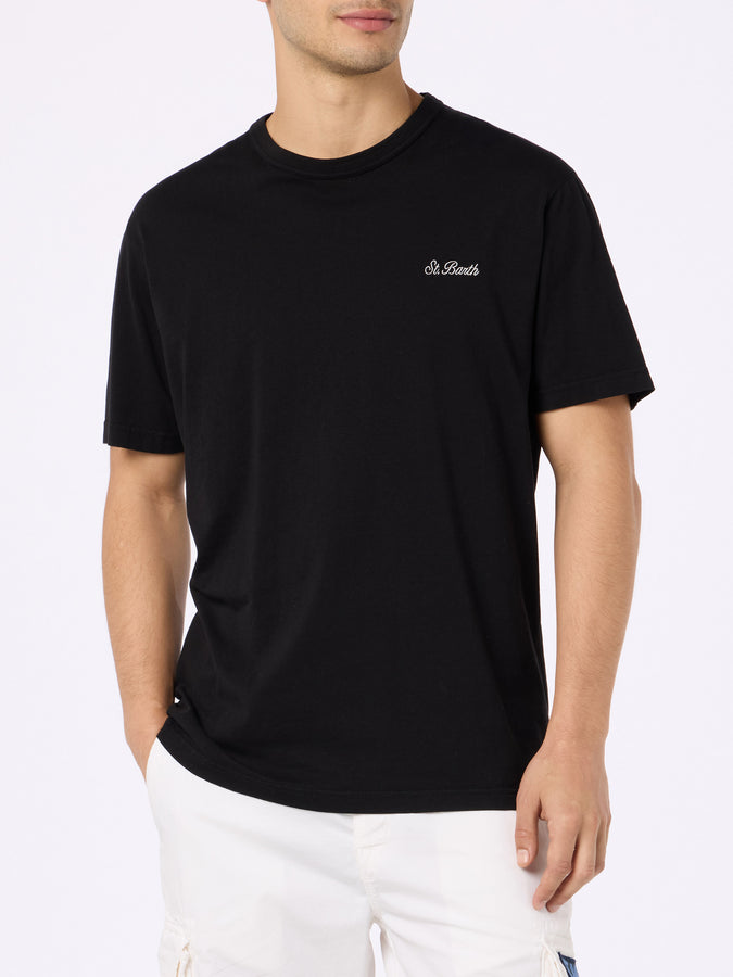 Mc2 Saint Barth T-shirt Nera Da Uomo In Jersey Di Cotone Dover Con Ricamo St. Barth