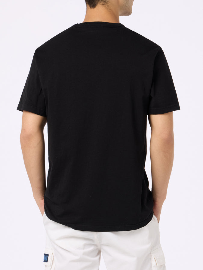 Mc2 Saint Barth T-shirt Nera Da Uomo In Jersey Di Cotone Dover Con Ricamo St. Barth