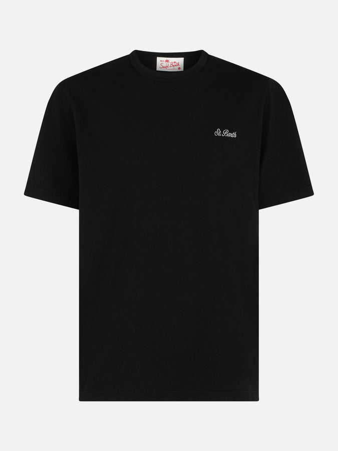 Mc2 Saint Barth T-shirt Nera Da Uomo In Jersey Di Cotone Dover Con Ricamo St. Barth