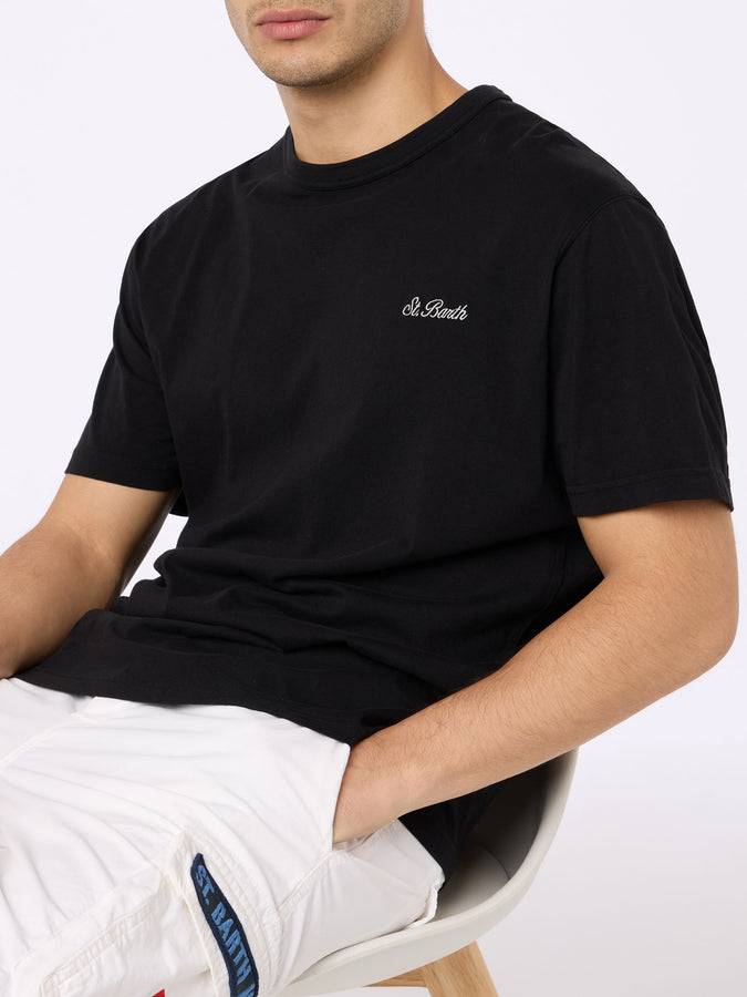 Mc2 Saint Barth T-shirt nera da uomo in jersey di cotone Dover con ricamo St. Barth