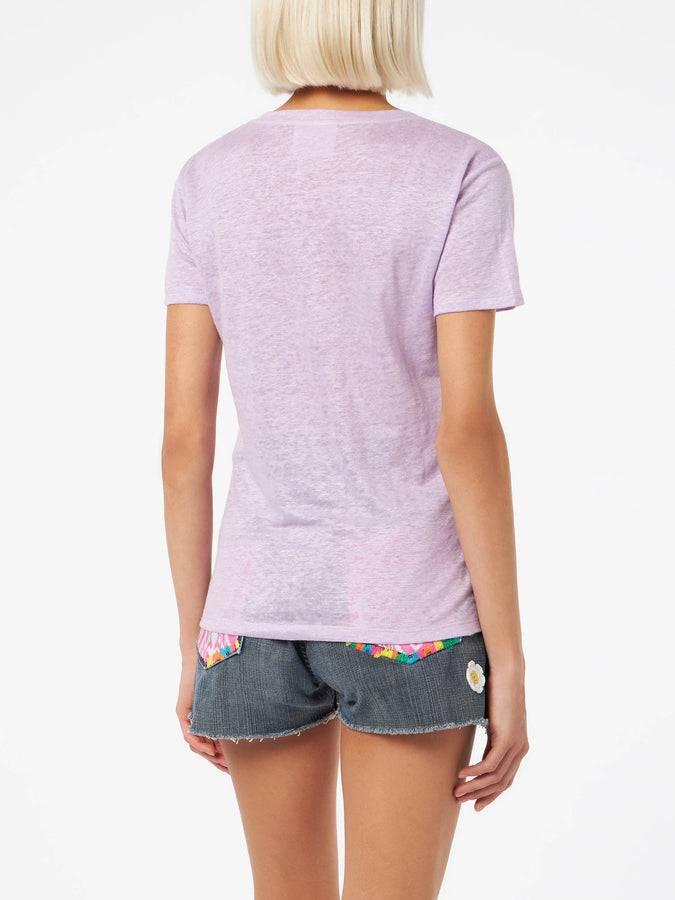 Mc2 Saint Barth T-shirt Scollo A V Lilla Eloise In Jersey Di Lino