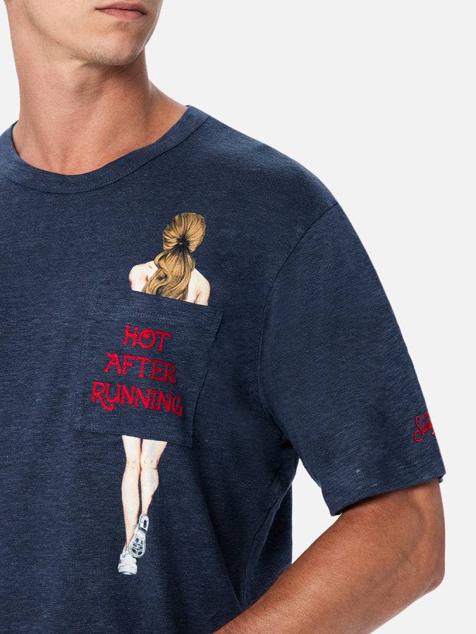 Mc2 Saint Barth T-shirt Uomo Ecstasea In Jersey Di Lino Con Tasca Stampata E Ricamata
