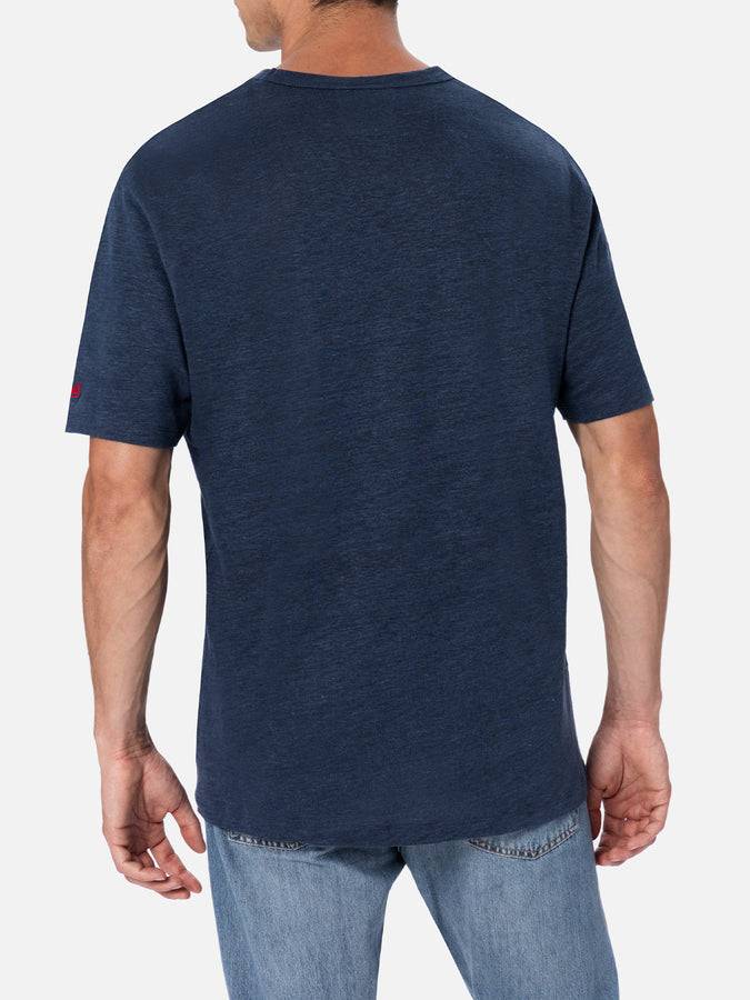 Mc2 Saint Barth T-shirt Uomo Ecstasea In Jersey Di Lino Con Tasca Stampata E Ricamata