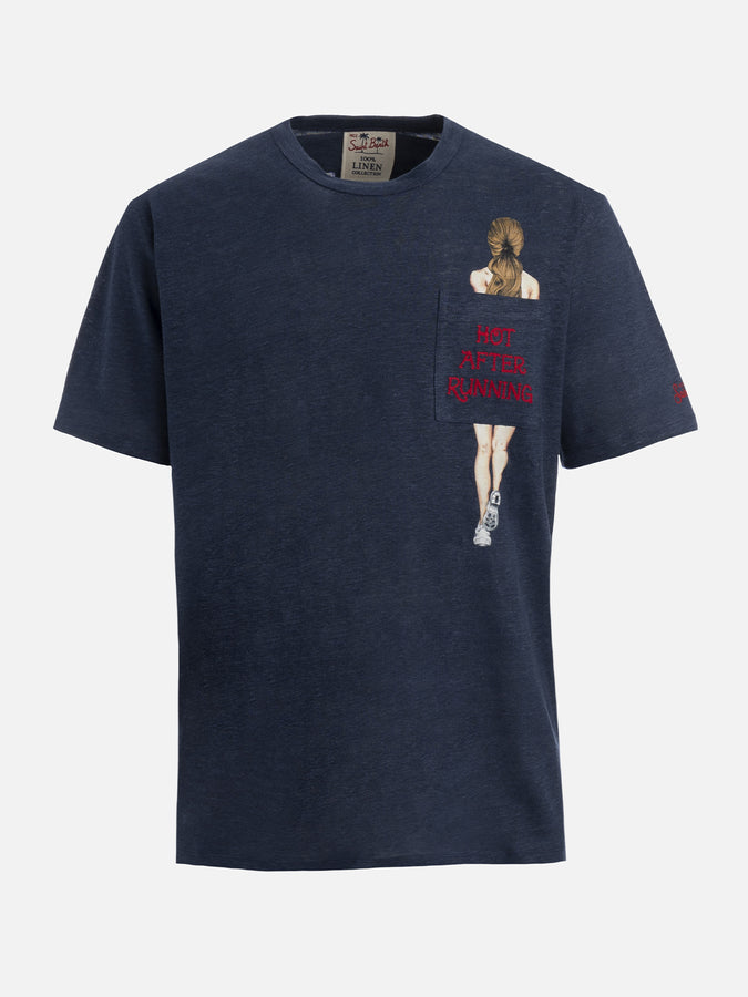 Mc2 Saint Barth T-shirt Uomo Ecstasea In Jersey Di Lino Con Tasca Stampata E Ricamata