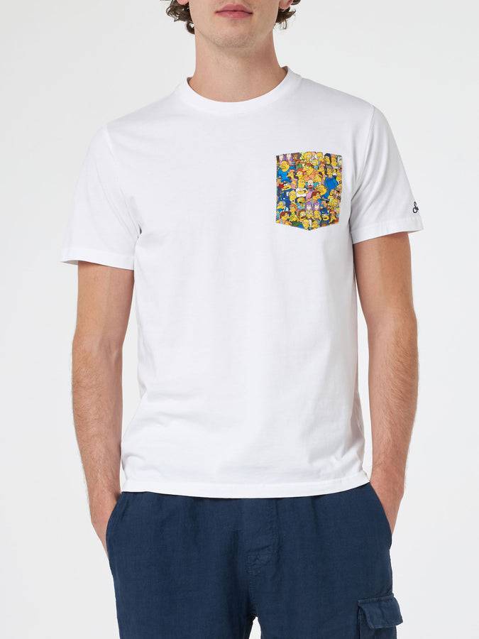 Mc2 Saint Barth T-shirt Uomo In Cotone Blanche Con Taschino Stampato Simpsons | EDIZIONE SPECIALE I SIMPSON