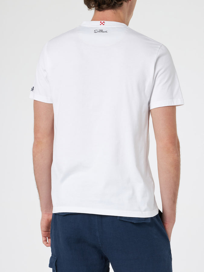 Mc2 Saint Barth T-shirt Uomo In Cotone Blanche Con Taschino Stampato Simpsons | EDIZIONE SPECIALE I SIMPSON