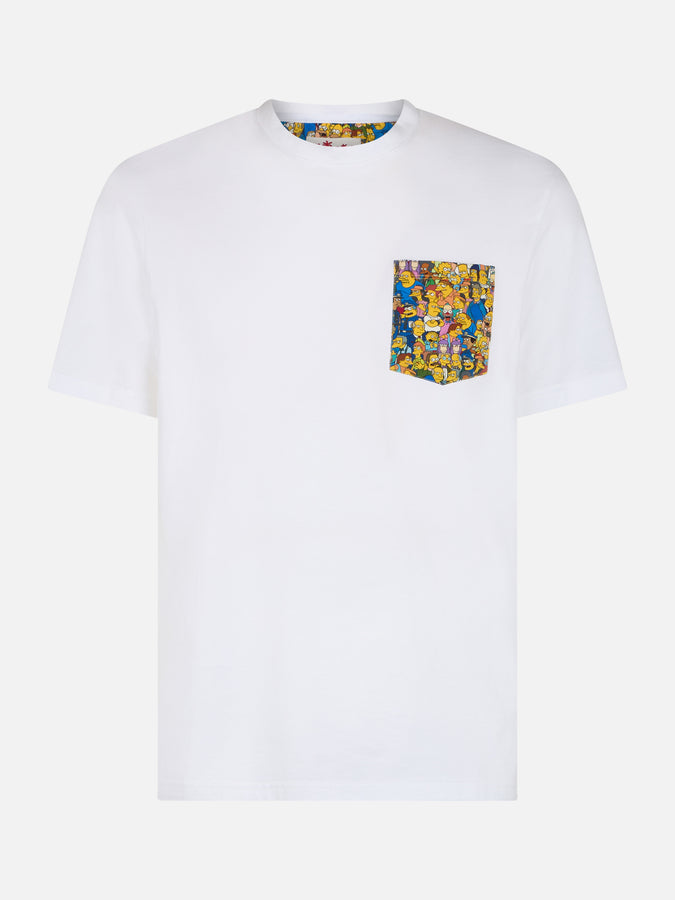 Mc2 Saint Barth T-shirt Uomo In Cotone Blanche Con Taschino Stampato Simpsons | EDIZIONE SPECIALE I SIMPSON