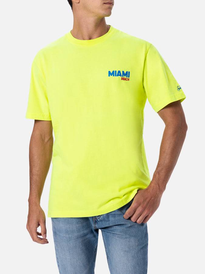 Mc2 Saint Barth T-shirt uomo in cotone con stampa piazzata cartolina di Miami Beach