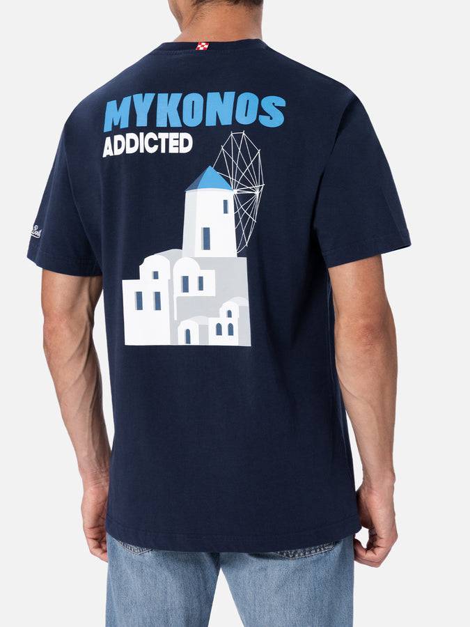 Mc2 Saint Barth T-shirt Uomo In Cotone Con Stampa Piazzata Cartolina Mykonos Addicted