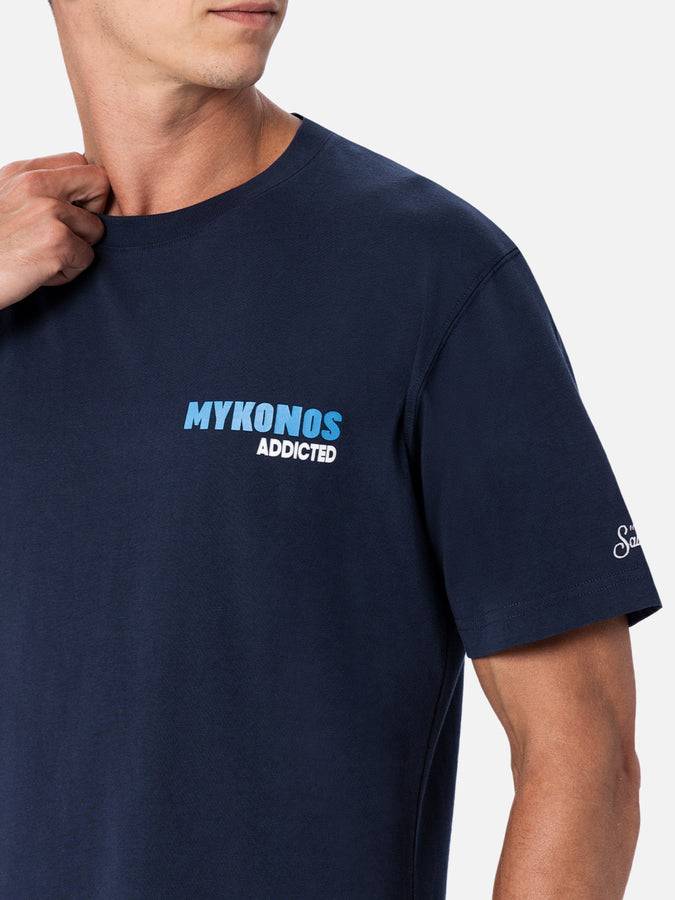Mc2 Saint Barth T-shirt Uomo In Cotone Con Stampa Piazzata Cartolina Mykonos Addicted