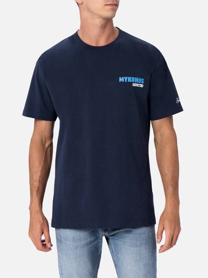 Mc2 Saint Barth T-shirt uomo in cotone con stampa piazzata cartolina Mykonos Addicted