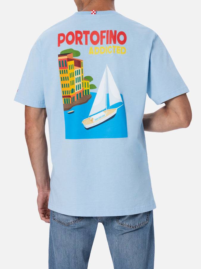 Mc2 Saint Barth T-shirt Uomo In Cotone Con Stampa Piazzata Cartolina Portofino Addicted