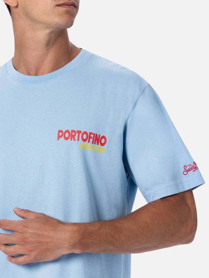 Mc2 Saint Barth T-shirt Uomo In Cotone Con Stampa Piazzata Cartolina Portofino Addicted