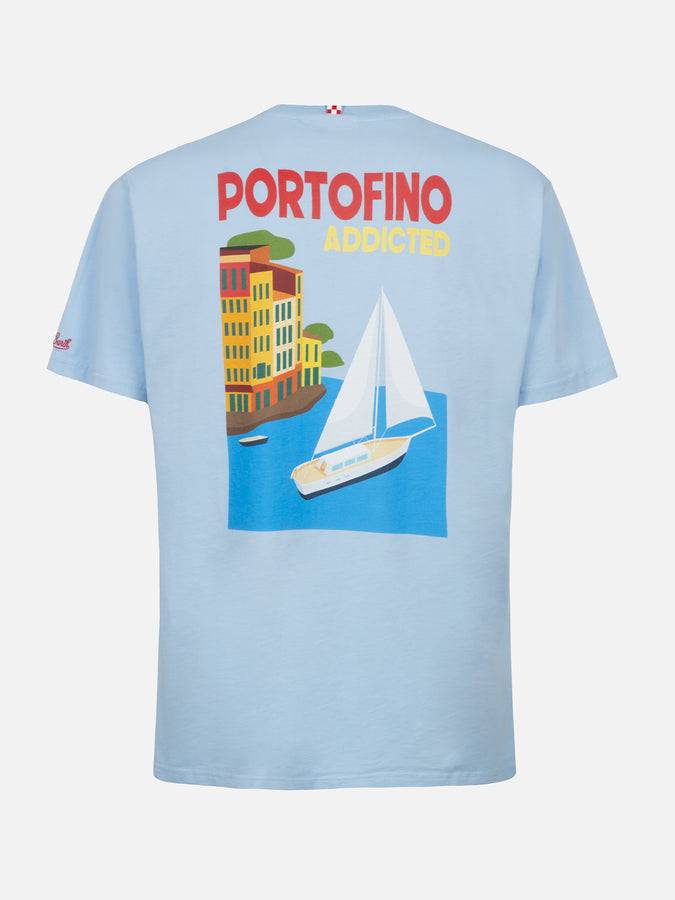 Mc2 Saint Barth T-shirt Uomo In Cotone Con Stampa Piazzata Cartolina Portofino Addicted