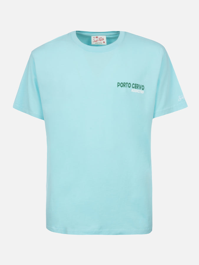 Mc2 Saint Barth T-shirt Uomo In Cotone Con Stampa Piazzata Cartolina Porto Cervo Addicted