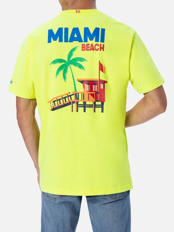 Mc2 Saint Barth T-shirt Uomo In Cotone Con Stampa Piazzata Cartolina Di Miami Beach