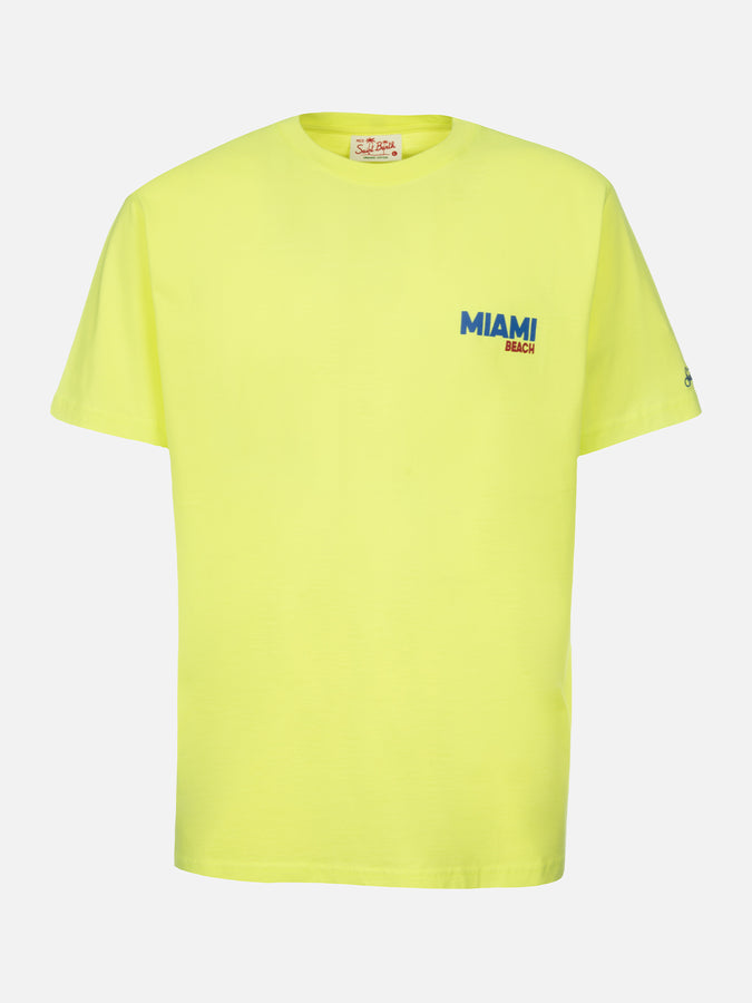 Mc2 Saint Barth T-shirt Uomo In Cotone Con Stampa Piazzata Cartolina Di Miami Beach