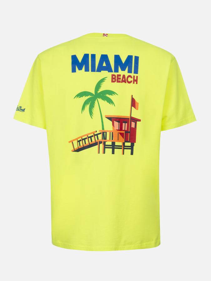 Mc2 Saint Barth T-shirt Uomo In Cotone Con Stampa Piazzata Cartolina Di Miami Beach