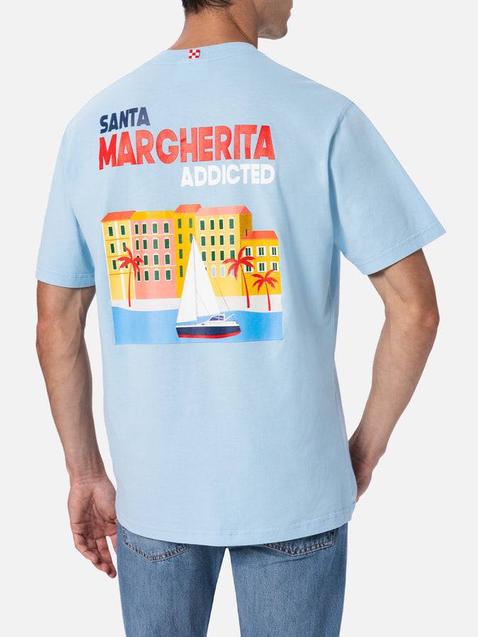 Mc2 Saint Barth T-shirt Uomo In Cotone Con Stampa Piazzata Cartolina Santa Margherita Addicted