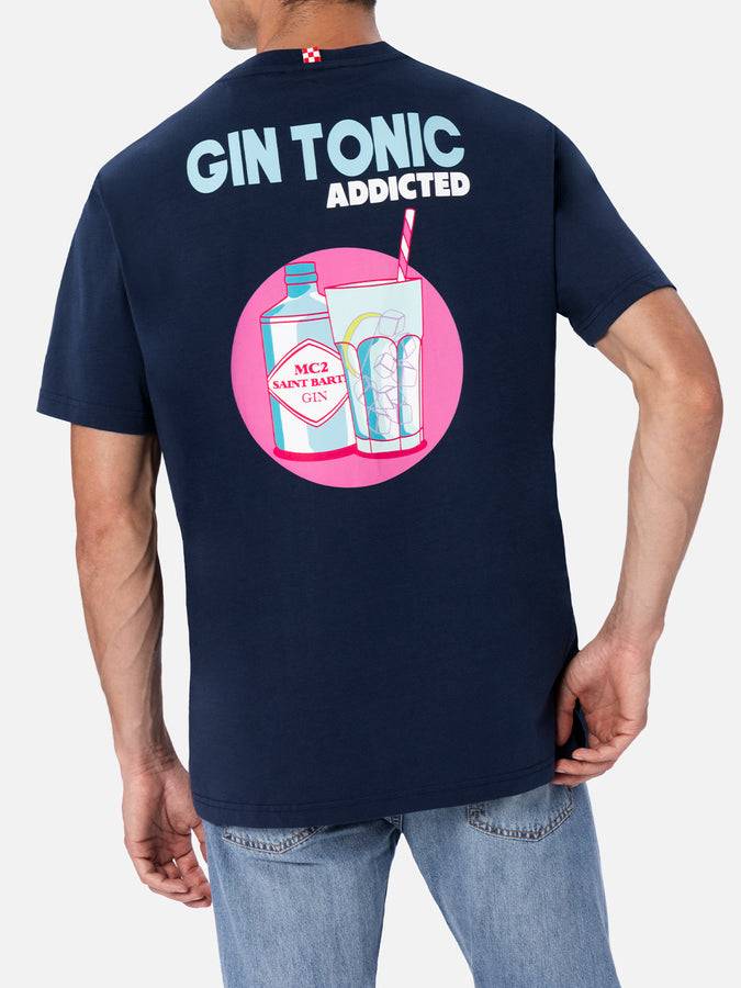 Mc2 Saint Barth T-shirt Uomo In Cotone Con Stampa Piazzata Gin Tonic Addicted