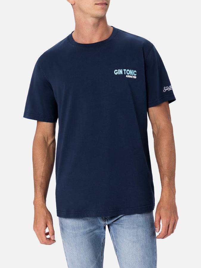 Mc2 Saint Barth T-shirt Uomo In Cotone Con Stampa Piazzata Gin Tonic Addicted