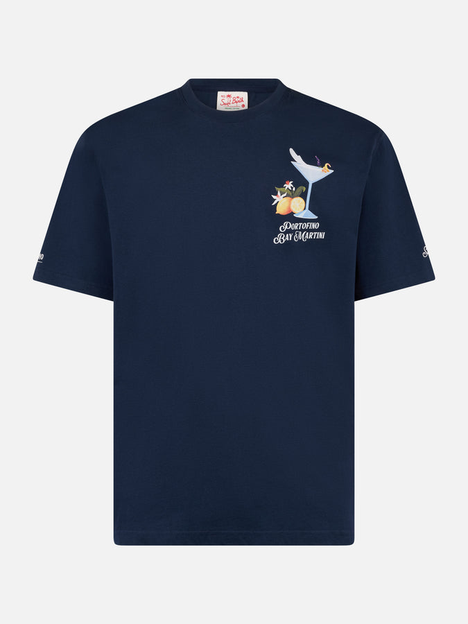 Mc2 Saint Barth T-shirt Uomo In Cotone Con Stampa Piazzata Portofino Bay Martini | PORTOFINO DRY GIN EDIZIONE SPECIALE