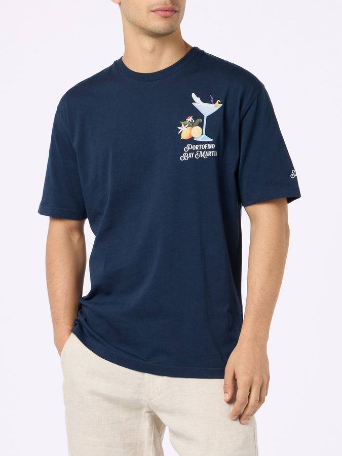 Mc2 Saint Barth T-shirt Uomo In Cotone Con Stampa Piazzata Portofino Bay Martini | PORTOFINO DRY GIN EDIZIONE SPECIALE