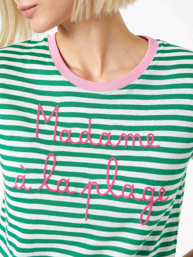 Mc2 Saint Barth T-shirt Verde In Cotone Con Ricamo Madame à La Plage
